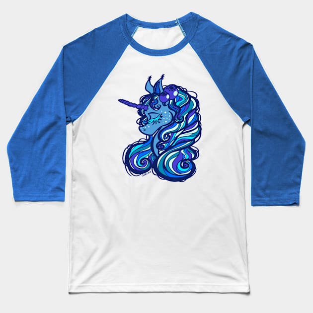 Blueberry Unicorn Baseball T-Shirt by Jan Grackle